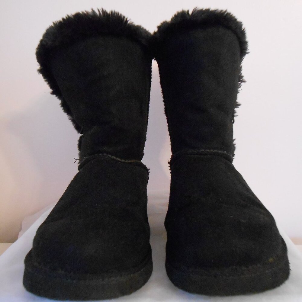 Hillary III Women's Black Faux Suede 8" Calf High Boots Side Buckles Size-8